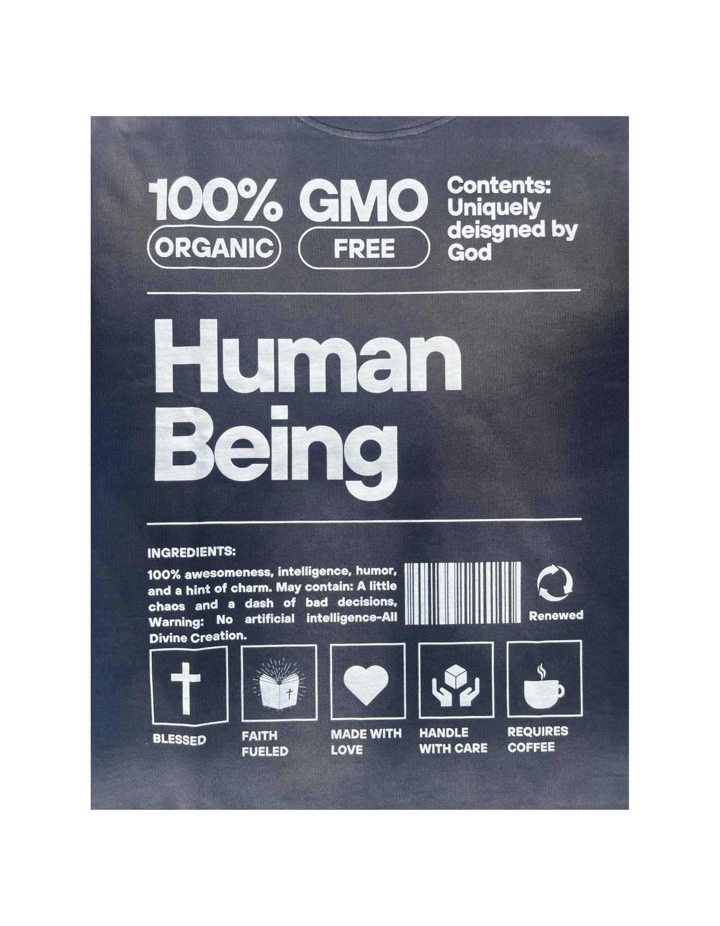 Human Being - 100% GMO Free" Vintage Oversized Black Unisex T-Shirt