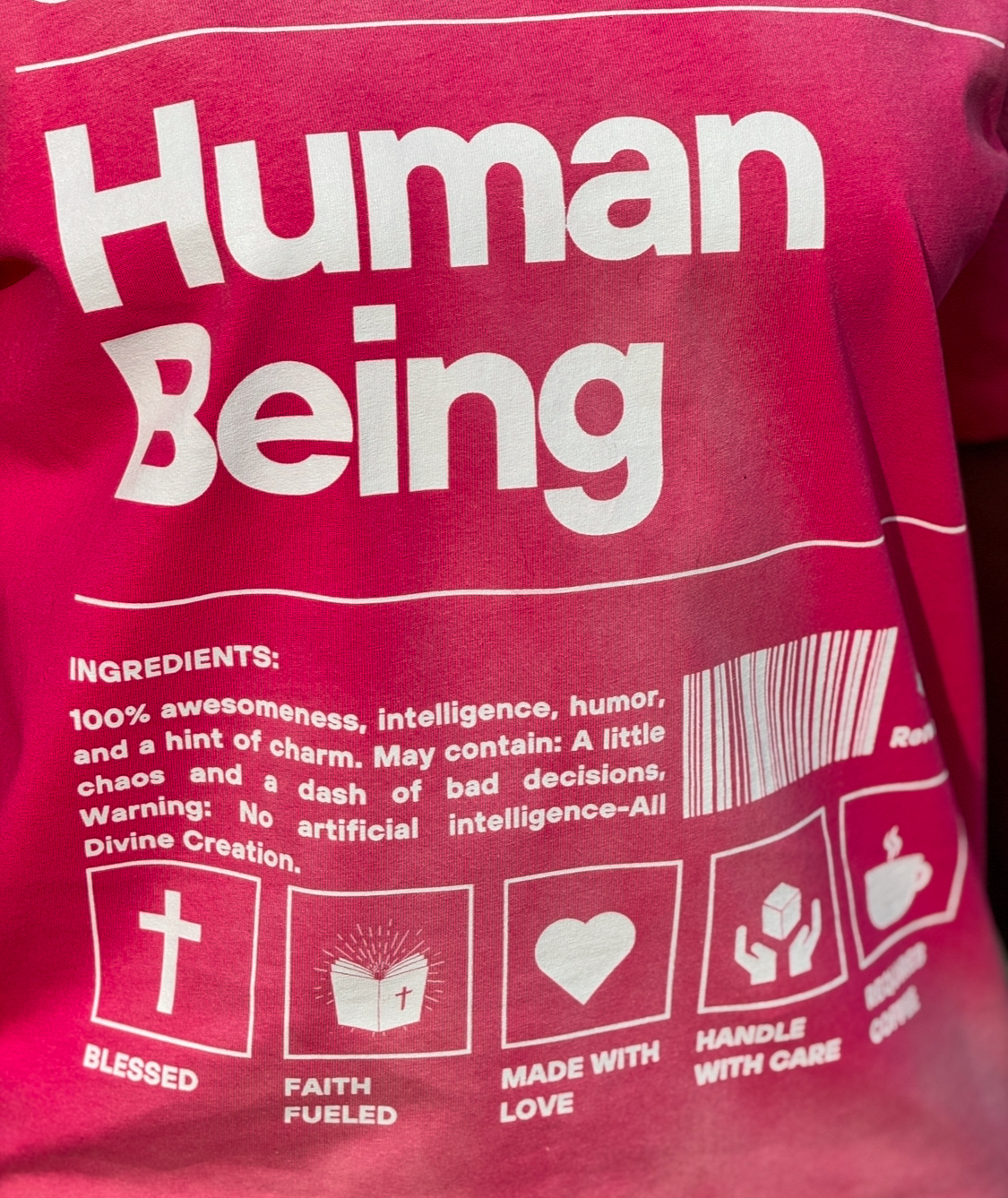 Human Being - 100% GMO Free" Vintage Oversized Pink Unisex T-Shirt
