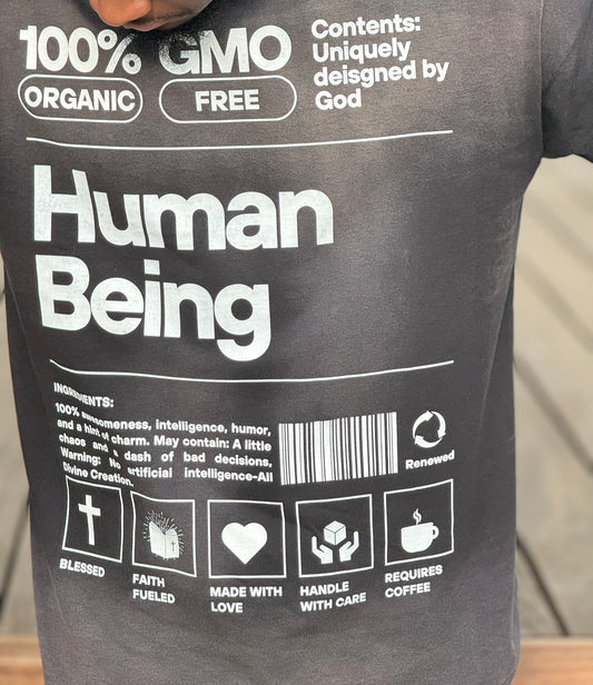 Human Being - 100% GMO Free" Vintage Oversized Black Unisex T-Shirt